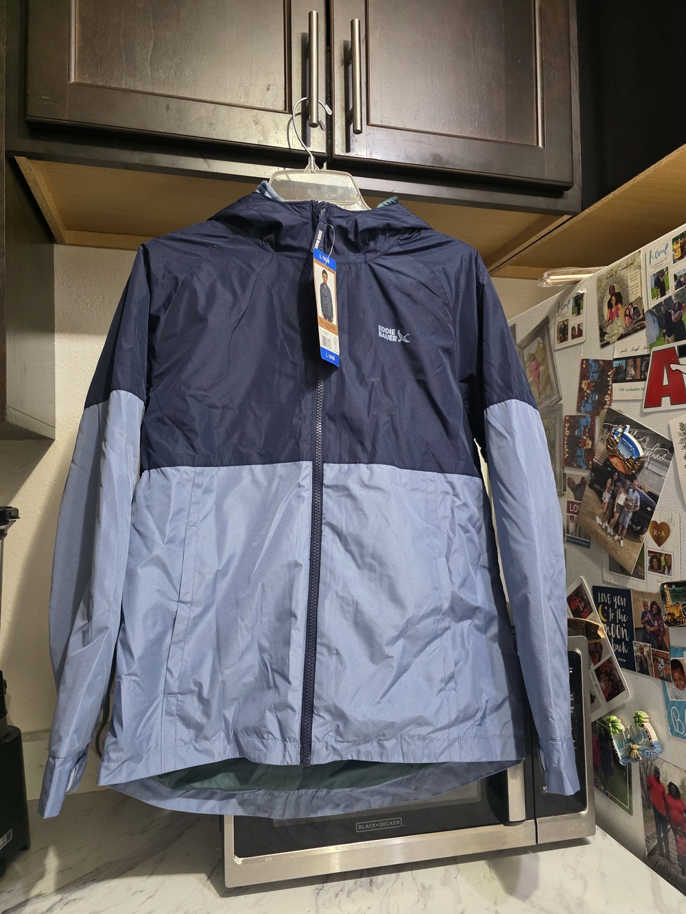 Eddie Bauer Two-Tone Hooded Windbreaker in Navy & Light Blue Youth Boys 14/16 - Picture 5 of 12